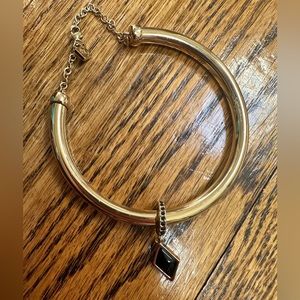 Rebecca Minkoff Triangle Black Stone Bracelet/Bangle with Crystal and Chain